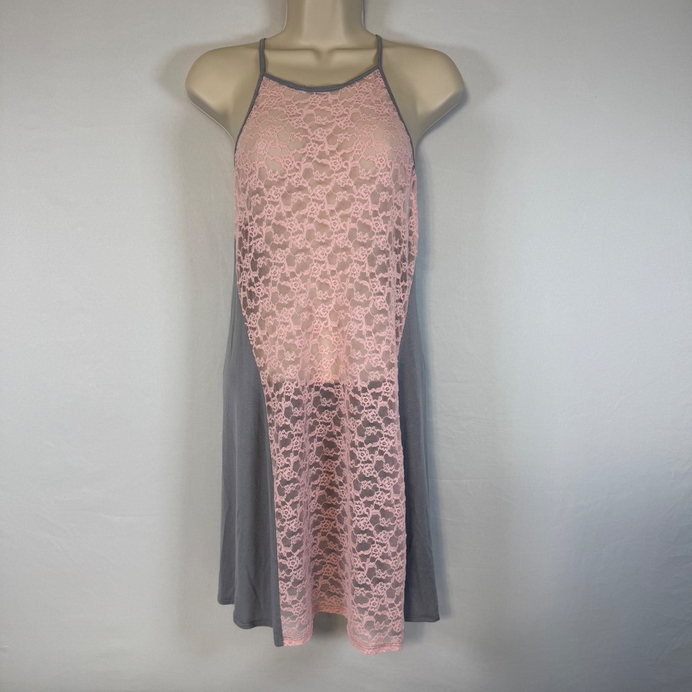 Victoria's Secret‎ Lace Chemise Nightie Sleepwear Nightgown Gray Pink M